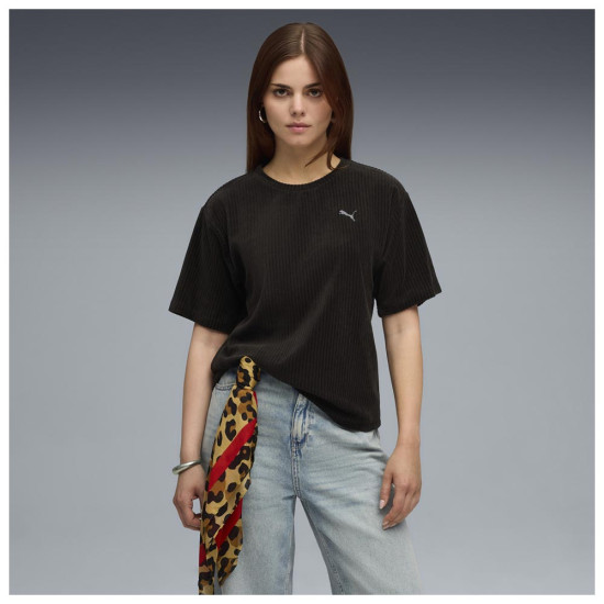 Puma Γυναικεία κοντομάνικη μπλούζα Essentials Elevated Relaxed Velour Rib Tee
